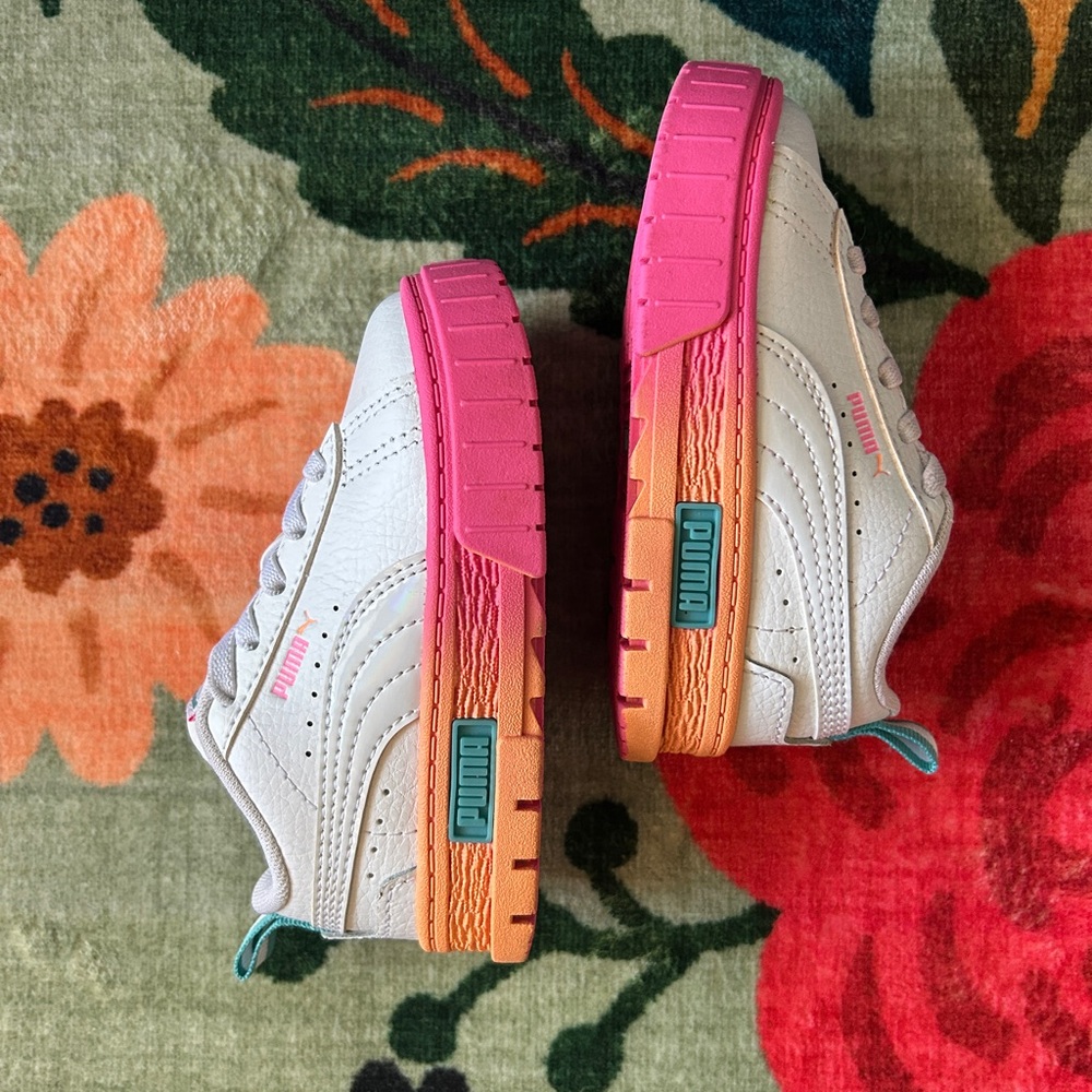 Puma Mayze Daybreak Toddler 7c White Pink Orange Leather Sneaker Rainbow
